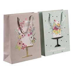 Taška papírová - květiny ve váze, mix 2 druhů, střední, cena za 1 ks.