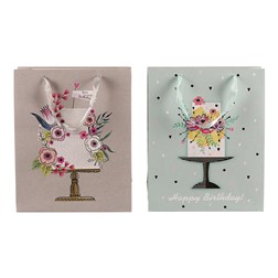 Taška papírová - květiny ve váze, mix 2 druhů, střední, cena za 1 ks.