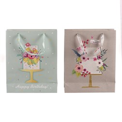 Taška papírová - květiny ve váze, mix 2 druhů, střední, cena za 1 ks.