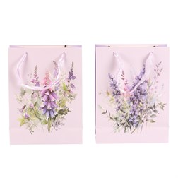 Taška dárková - fialové květiny, papír, mix 2 druhů