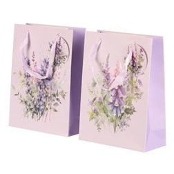 Taška dárková - fialové květiny, papír, mix 2 druhů