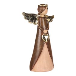 Anděl polyresinový, hnědý se zlatými křídly a srdcem