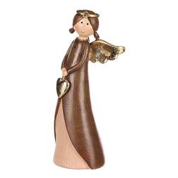 Anděl polyresinový, hnědý se zlatými křídly a srdcem