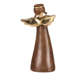 Anděl polyresinový, hnědý se zlatými křídly a srdcem