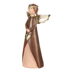 Anděl polyresinový, hnědý se zlatými křídly a srdcem