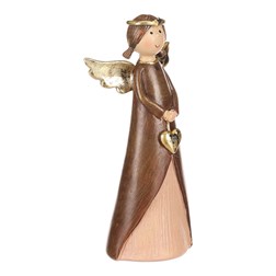 Anděl polyresinový, hnědý se zlatými křídly a srdcem