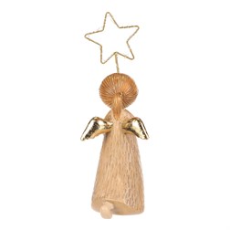 Anděl s dětskou tváří -  držící hvězdu s LED osvětlením, hnědý
