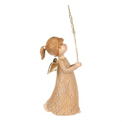 Anděl s dětskou tváří -  držící hvězdu s LED osvětlením, hnědý