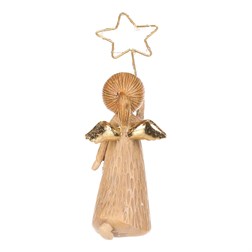 Anděl s dětskou tváří -  držící hvězdu s LED osvětlením, hnědý