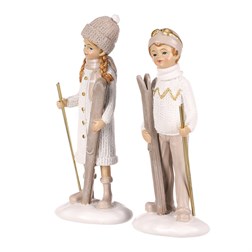 Chlapec a dívka s lyžemi - polyresin, béžoví, cena za 1 ks