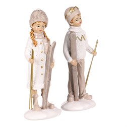 Chlapec a dívka s lyžemi - polyresin, béžoví, cena za 1 ks