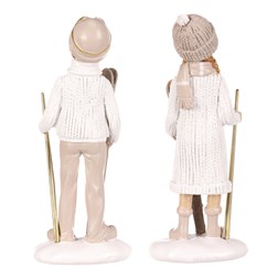Chlapec a dívka s lyžemi - polyresin, béžoví, cena za 1 ks