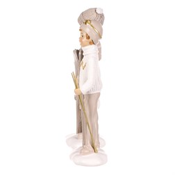 Chlapec a dívka s lyžemi - polyresin, béžoví, cena za 1 ks