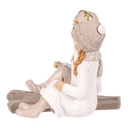 Chlapec a dívka s lyžemi, sedící - polyresin, béžoví, cena za 1 ks