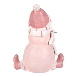 Sněhulák - polyresiová figurka, sedící, růžový obleček a čepka