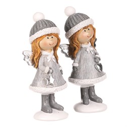 Dívka - polyresin, šedý obleček a čepka, mix 2 druhů, cena za 1 ks