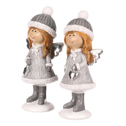 Dívka - polyresin, šedý obleček a čepka, mix 2 druhů, cena za 1 ks