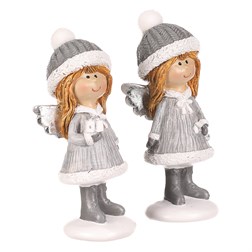 Dívka - polyresin, šedý obleček a čepka, mix 2 druhů, cena za 1 ks