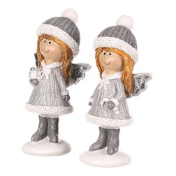 Dívka - polyresin, šedý obleček a čepka, mix 2 druhů, cena za 1 ks