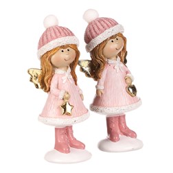 Dívka - polyresin, růžový obleček a čepka, mix 2 druhů, cena za 1 ks