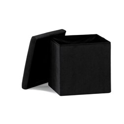 Taburet s úložným prostorem, černá manšestrová látka