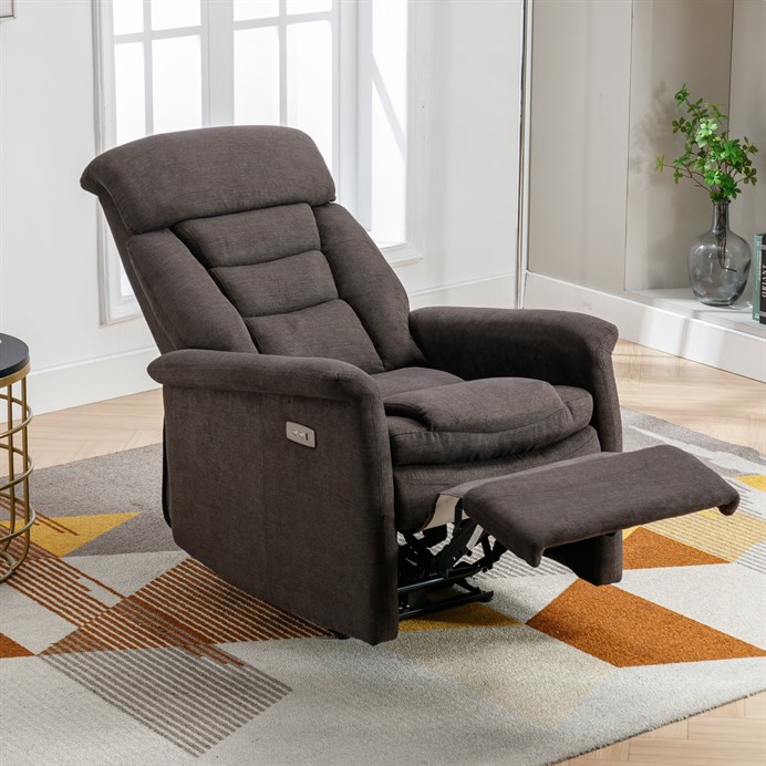 Polohovacie kreslo, elektrické zabudované ovládanie, hnedá, látka, TV-925 BR2