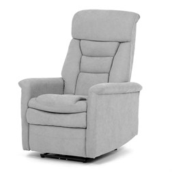 TV a relaxačné kreslo s elektrickým ovládaním, strieborné látkové čalúnenie