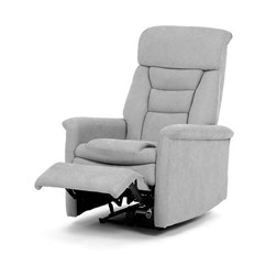 TV a relaxačné kreslo s elektrickým ovládaním, strieborné látkové čalúnenie
