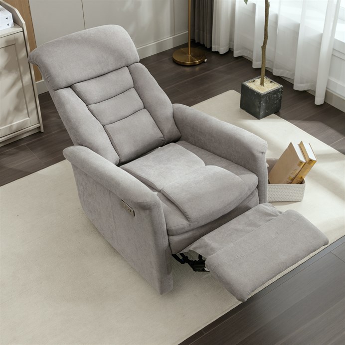 Polohovacie kreslo, elektrické zabudované ovládanie, šedá, látka, TV-925 SIL2