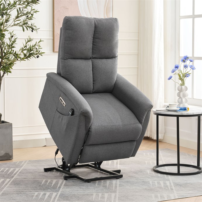 Polohovacie kreslo, elektrické zabudované ovládanie, šedá, látka, TV-929 GREY2
