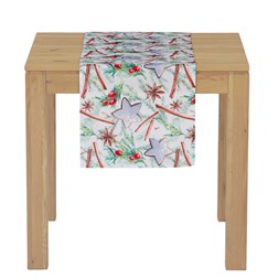 Běhoun s vánočním motivem - bílý podklad, 100% polyester, 40 x 150 cm.