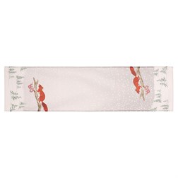 Běhoun se zimním motivem - veverka, 100% polyester, 40 x 150 cm.