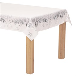 Ubrus s vánočním motivem - vánoční koule na bílém podkladu, 130x220 cm.