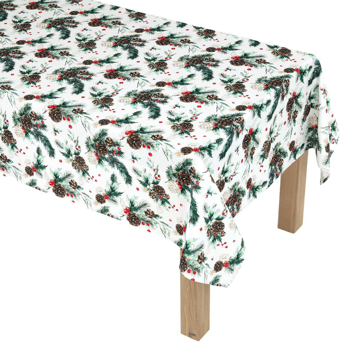 Obrus ??- ihličie, šišky a bobule, 100% polyester, 130 x 160 cm Zelená