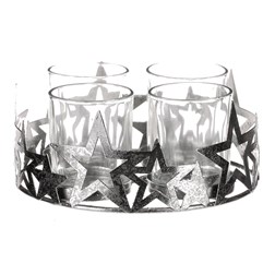 Svícen kovový adventní, stříbrný.