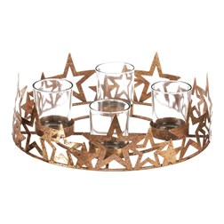 Svícen adventní se sklíčky - kovový, zlaté hvězdy