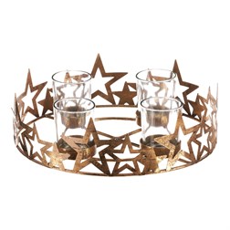 Svícen adventní se sklíčky - kovový, zlaté hvězdy