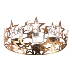 Svícen adventní se sklíčky - kovový, zlaté hvězdy