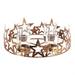 Svícen adventní se sklíčky - kovový, zlaté hvězdy