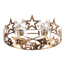 Svícen adventní se sklíčky - kovový, zlaté hvězdy