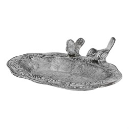 Krmítko/pítko kovové s ptáčky - na položení, barva šedá.