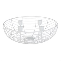 Svícen kovový - adventní, konstrukce ve tvaru mísy, bílý.