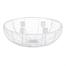 Svícen kovový - adventní, konstrukce ve tvaru mísy, bílý.