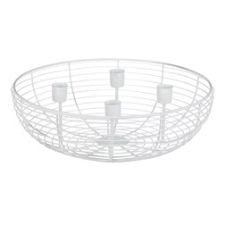 Svícen kovový - adventní, konstrukce ve tvaru mísy, bílý.