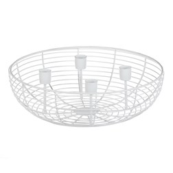 Svícen kovový - adventní, konstrukce ve tvaru mísy, bílý.