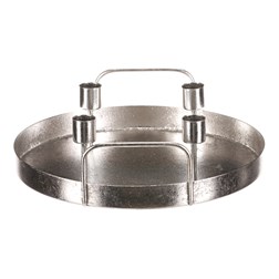 Svícen kovový - na 4 kónické svíčky, kruhový, barva stříbrná.