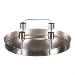 Svícen kovový - na 4 kónické svíčky, kruhový, barva stříbrná.