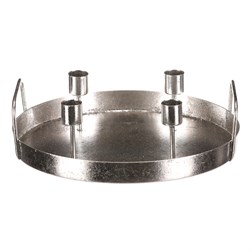 Svícen kovový - na 4 kónické svíčky, kruhový, barva stříbrná.