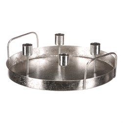 Svícen kovový - na 4 kónické svíčky, kruhový, barva stříbrná.