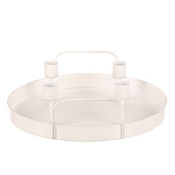 Svícen kovový - na 4 kónické svíčky, kruhový, barva bílá.